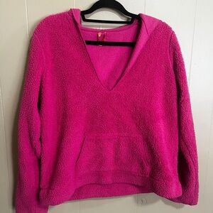 Jenni Pink Fuzzy Sherpa Vneck Pullover Hoodie Sweater Size Large